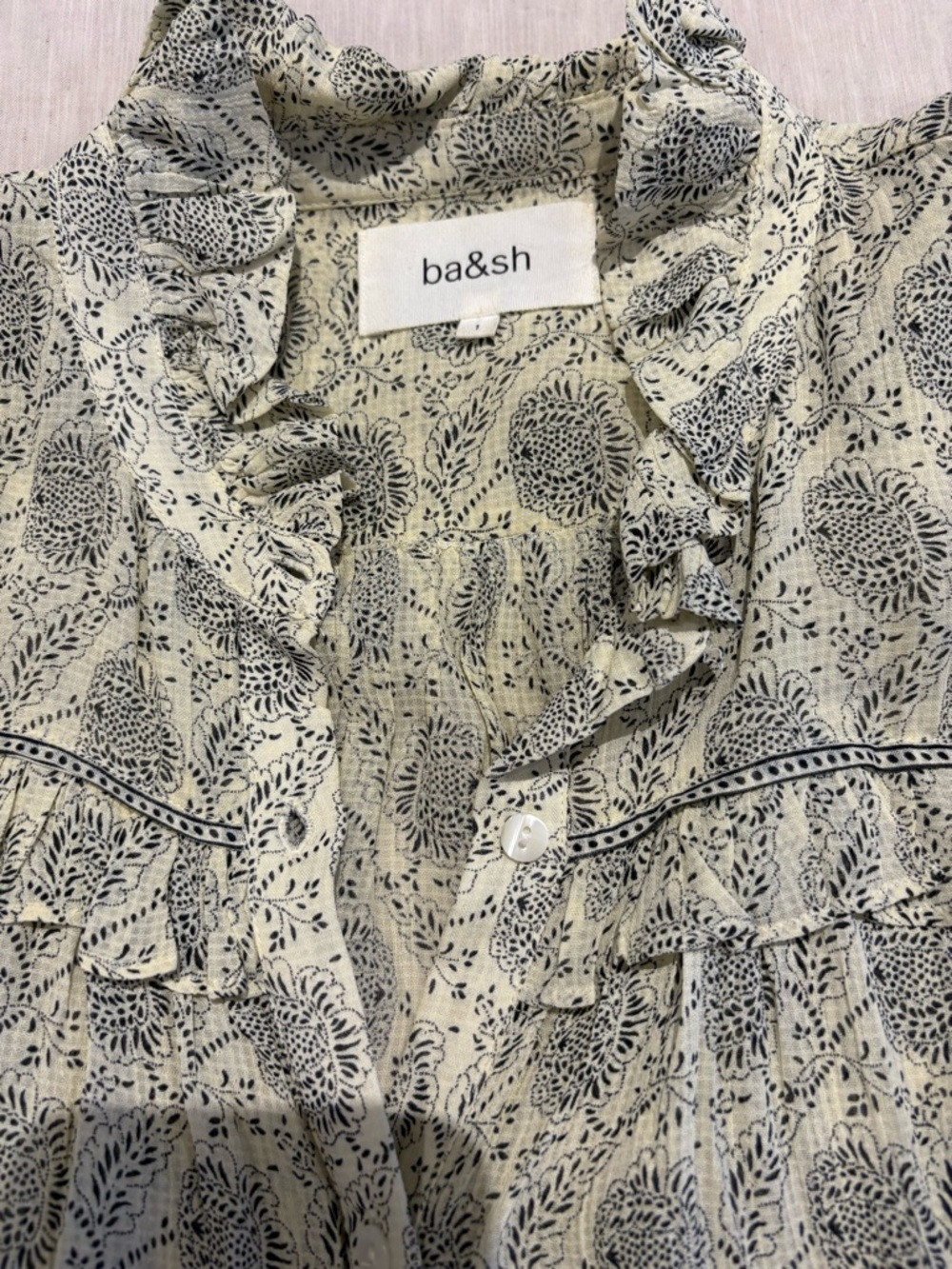 BORA ba&sh cream Paisley Ruffle Button-Up Blouse - Picture 4 of 10